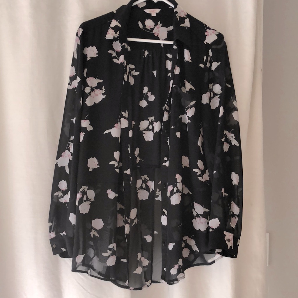 Black, Flowered Button Down